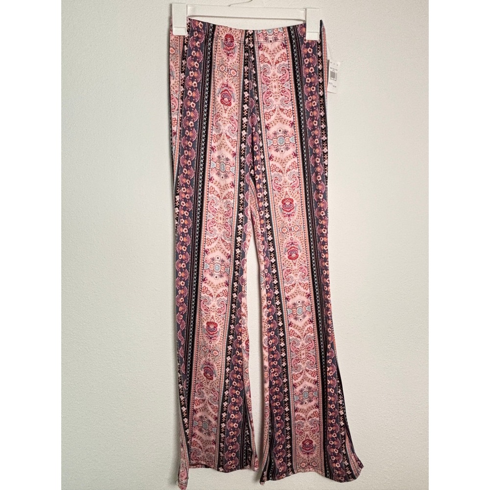Rainbow Pink Paisley Floral Stripe Flare Bell Bottom Pants RB51174J Mens M NEW